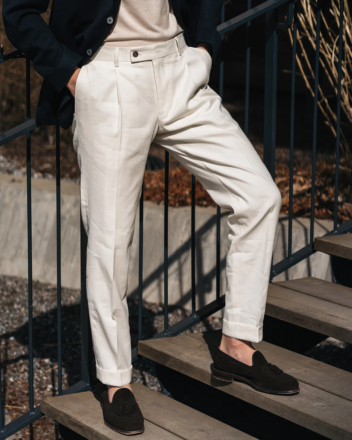 Alex White Cotton Linen Stretch Trousers - Image 2