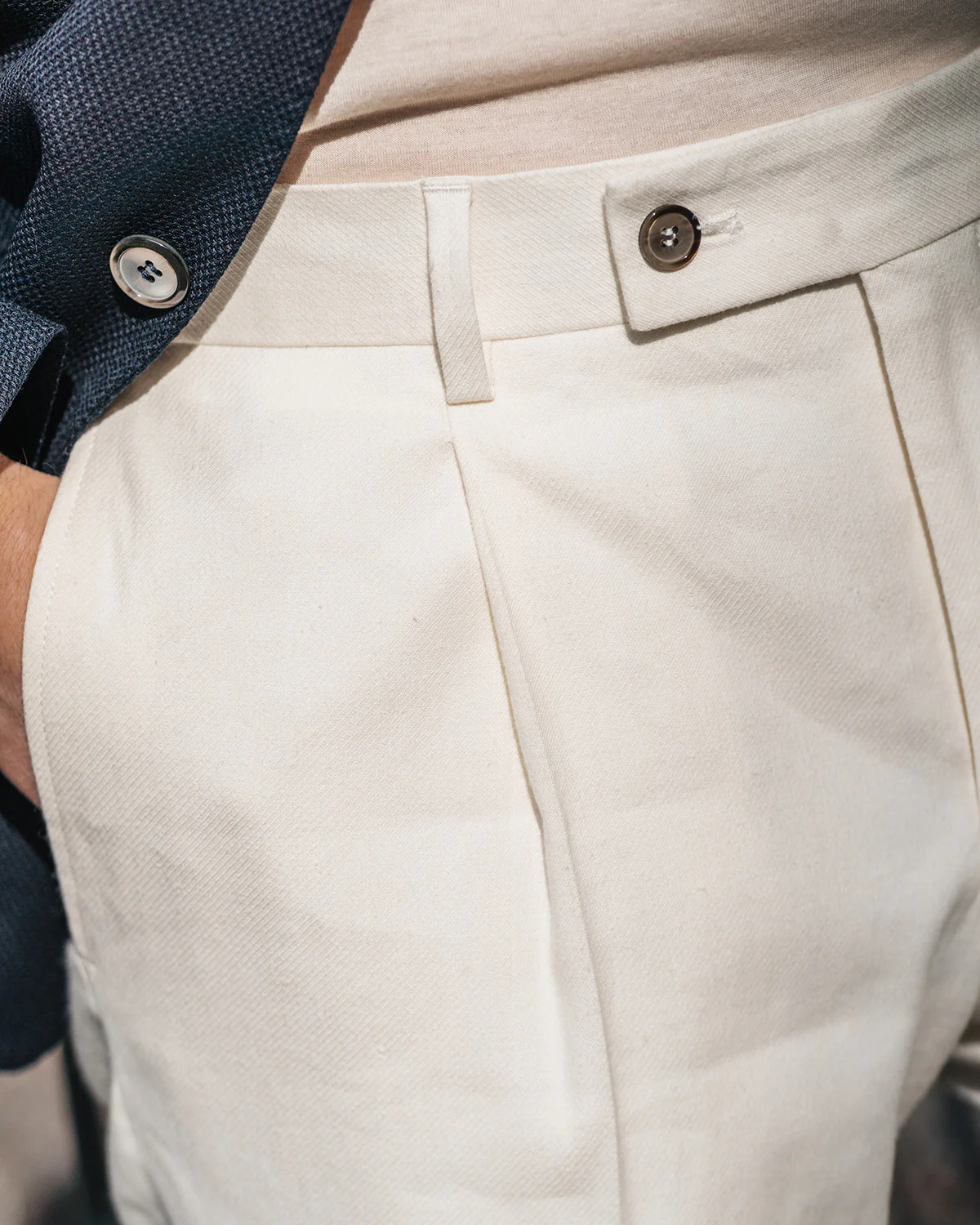 Alex White Cotton Linen Stretch Trousers - Image 3