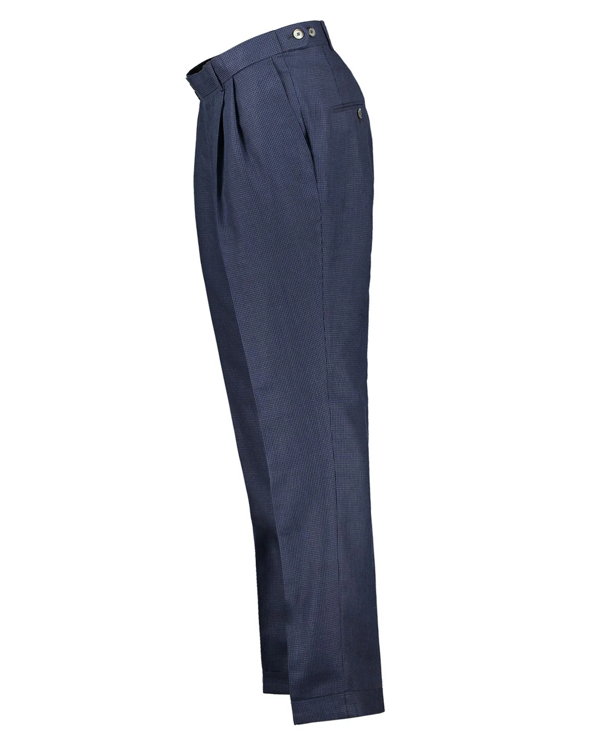 Brett Navy Houndstooth Linen Wool Trousers