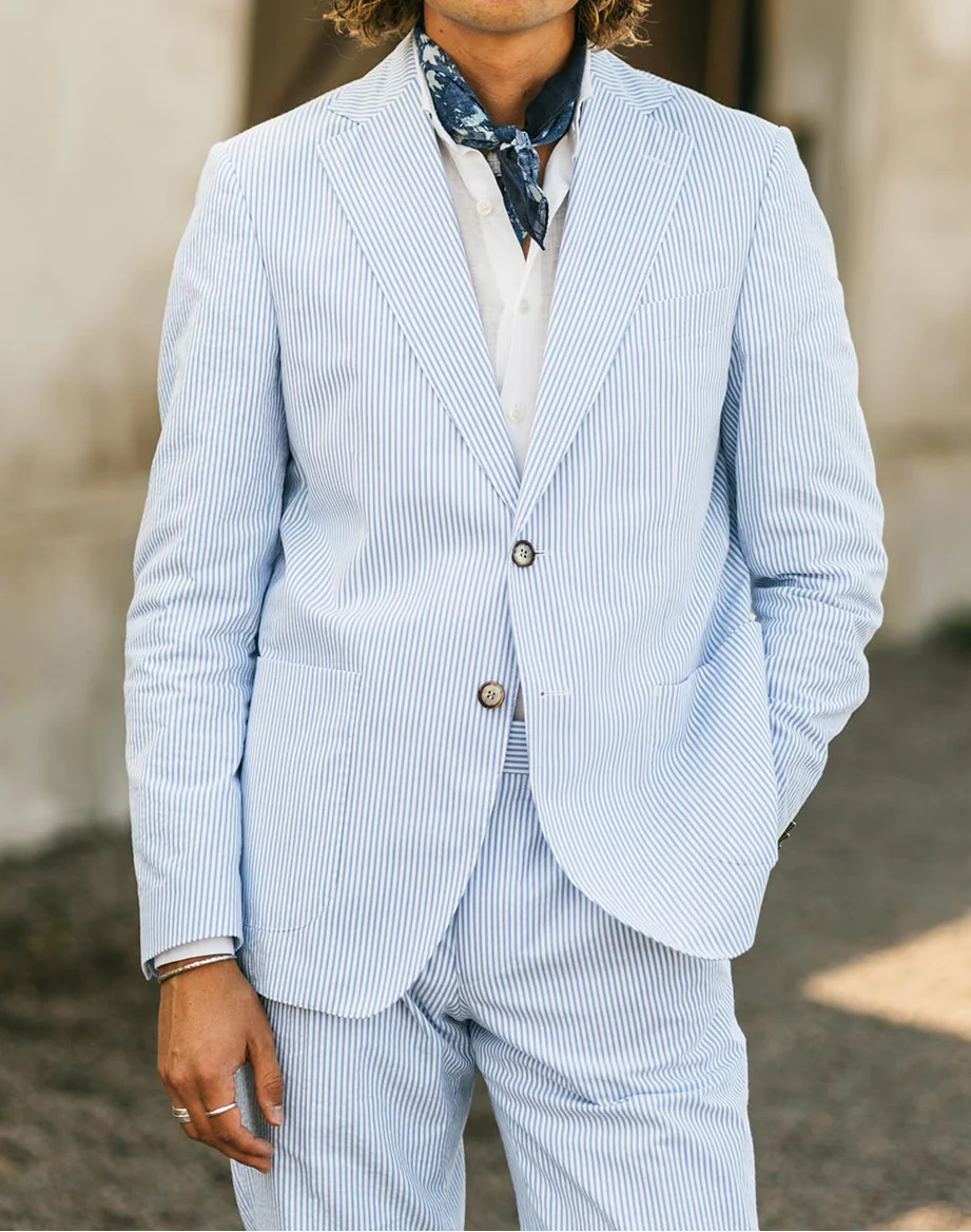 Brett Light Blue Striped Seersucker Trousers - Image 2