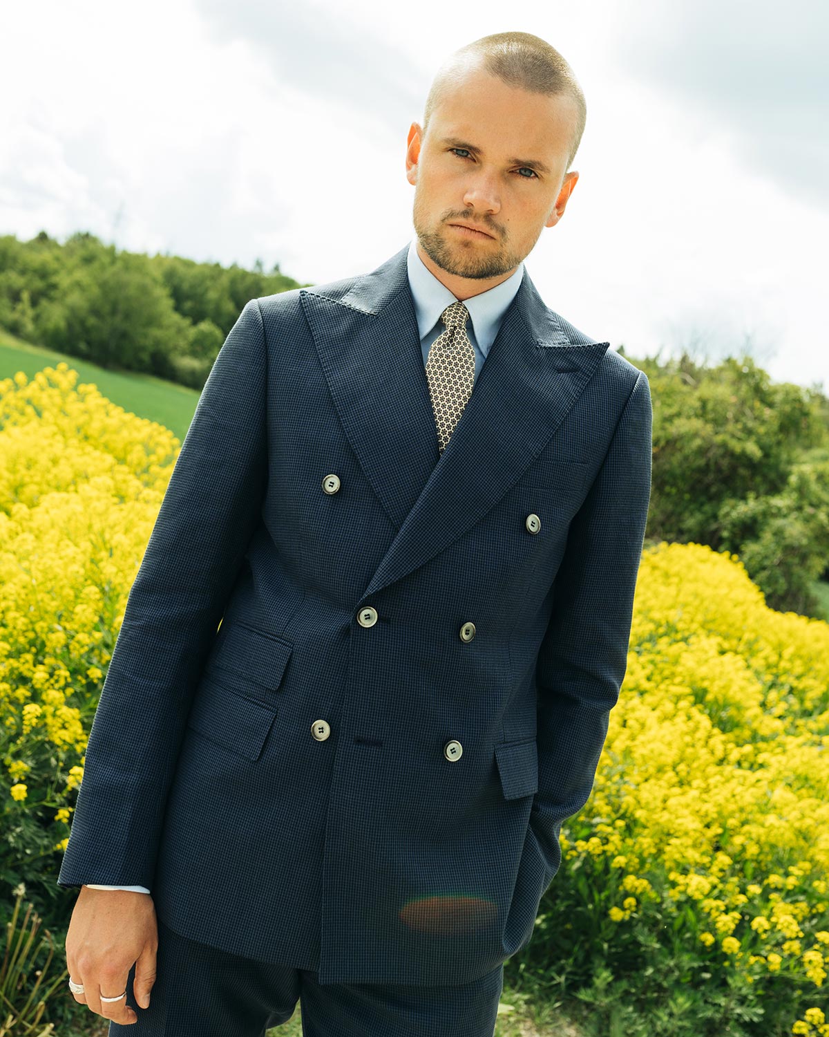 Bugsy Navy Houndstooth Linen Wool Jacket - Image 2