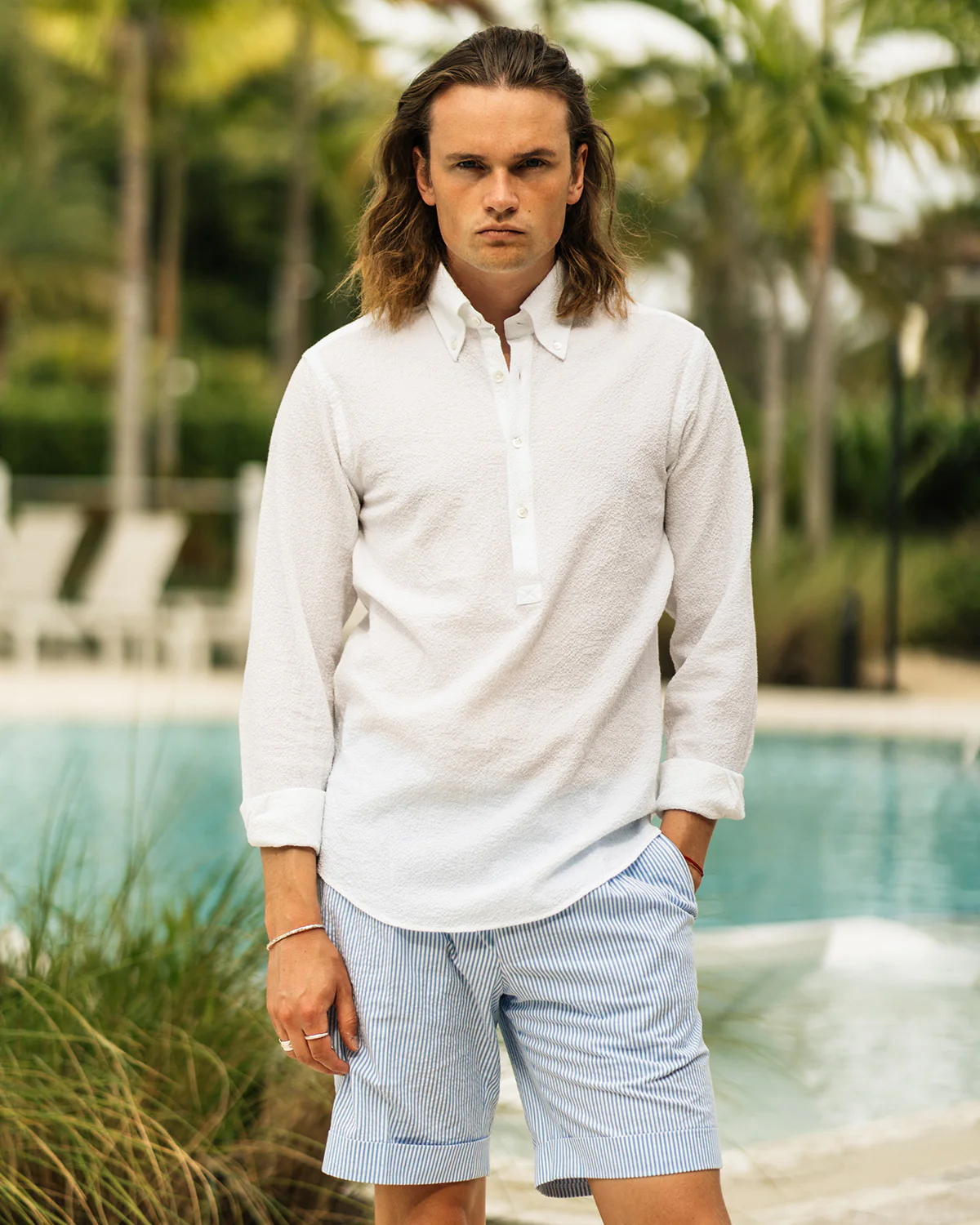 Charlie Light Blue Striped Seersucker Shorts - Image 3