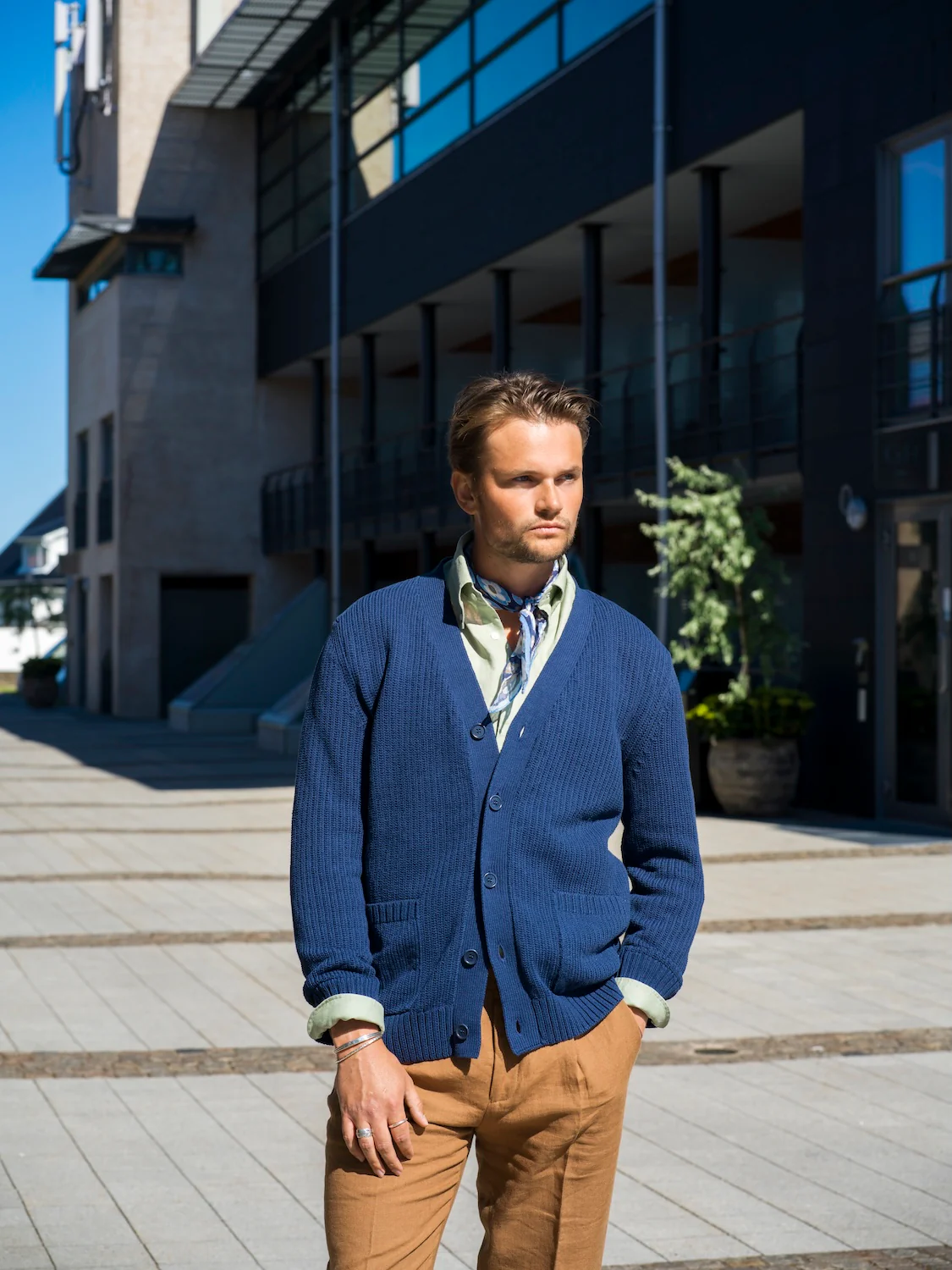 Drake Blue Jacquard Knitted Cardigan - Image 3