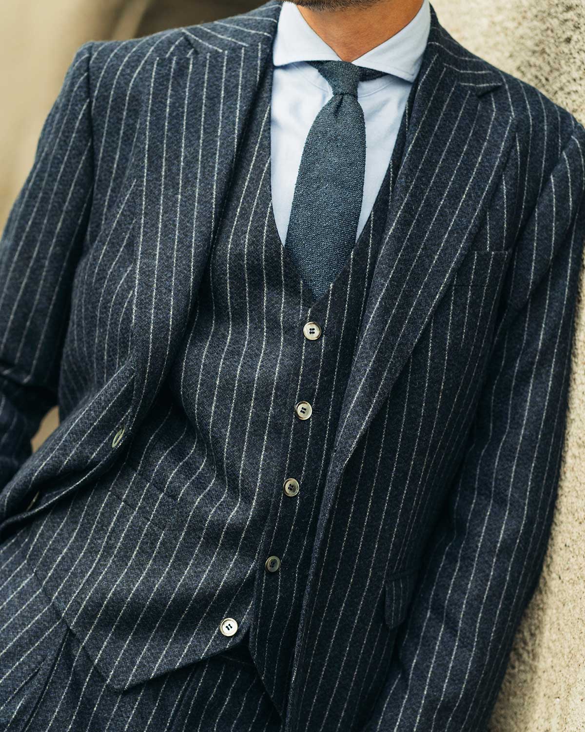 Jack Blue Chalk Stripe Flannel Waistcoat - Image 2