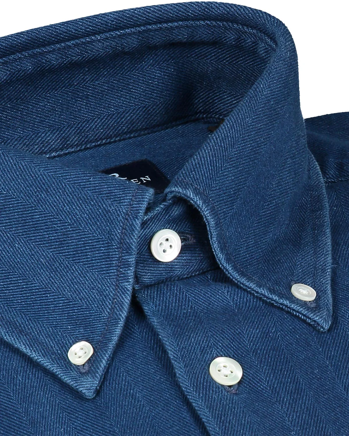 Jerry Navy Blue Herringbone Denim Shirt - Image 5