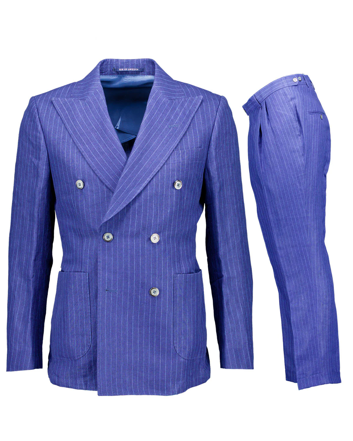 Malone Blue Striped Linen DB Suit