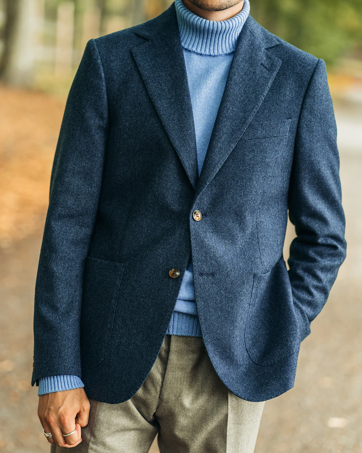 Neil Blue Herringbone Jacket - Image 2