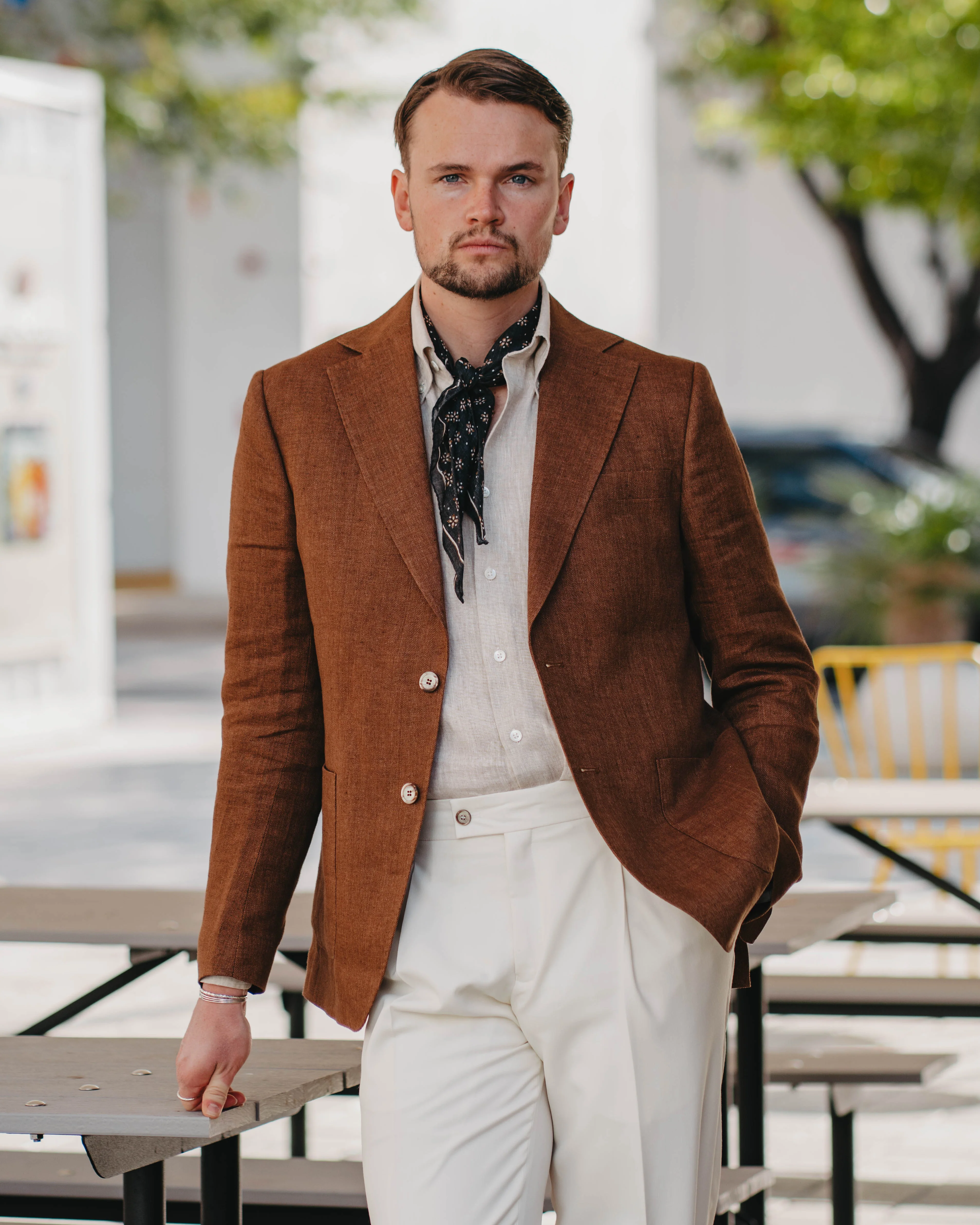 Neil Tobacco Herringbone Linen Jacket - Image 4