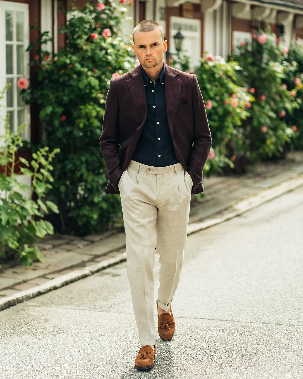 Ness Burgundy Linen Jacket - Image 4