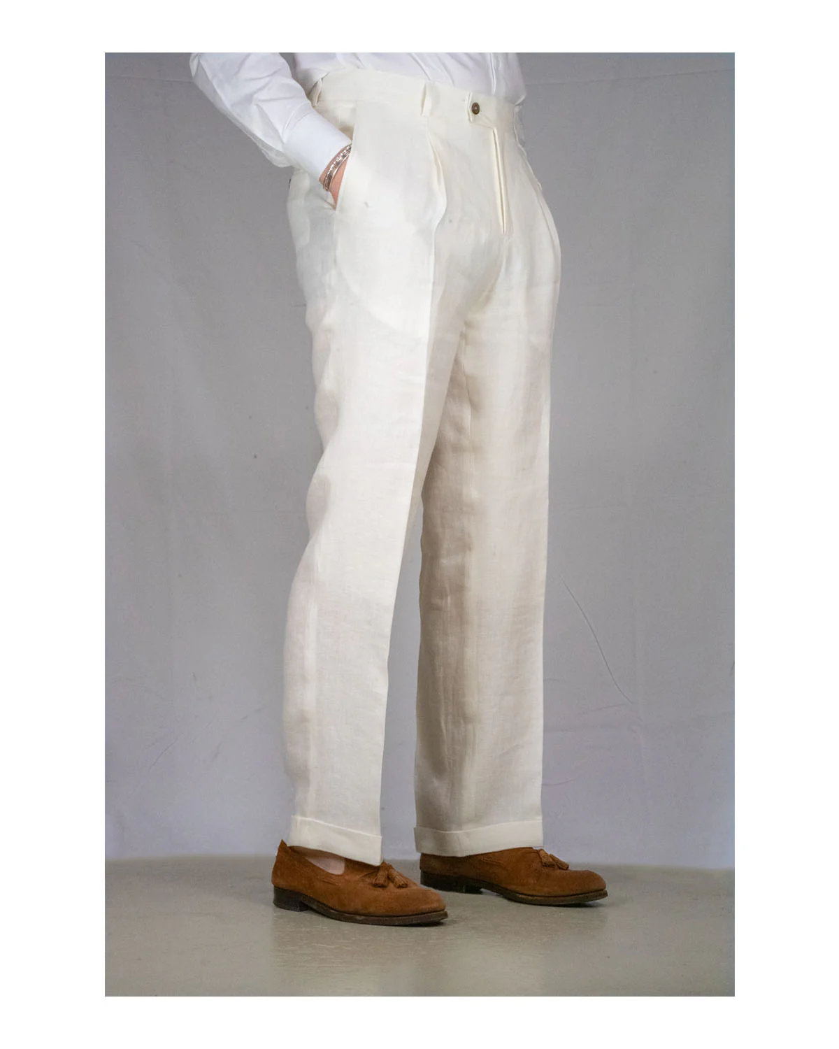 Sonny Wide White Linen Trousers - Image 3